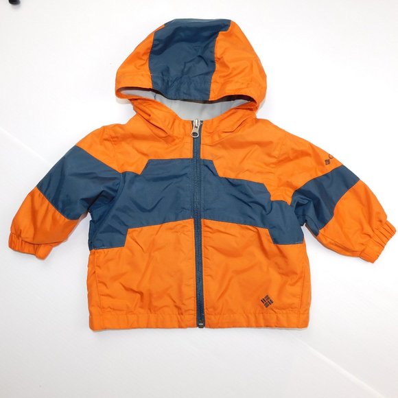 Columbia Boys 6M Orange Blue Hooded Fall Water Resistant Spring Jacket - Picture 1 of 7
